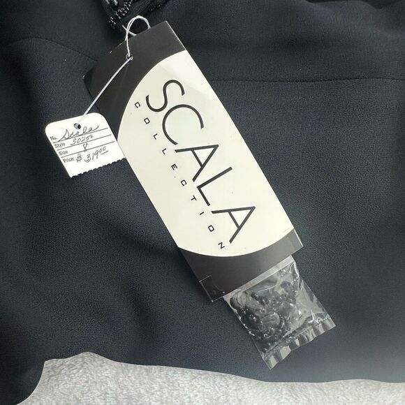 Scala Collection High Neck Beaded Mesh Sleeve Maxi Dress Black - Picture 7 of 14